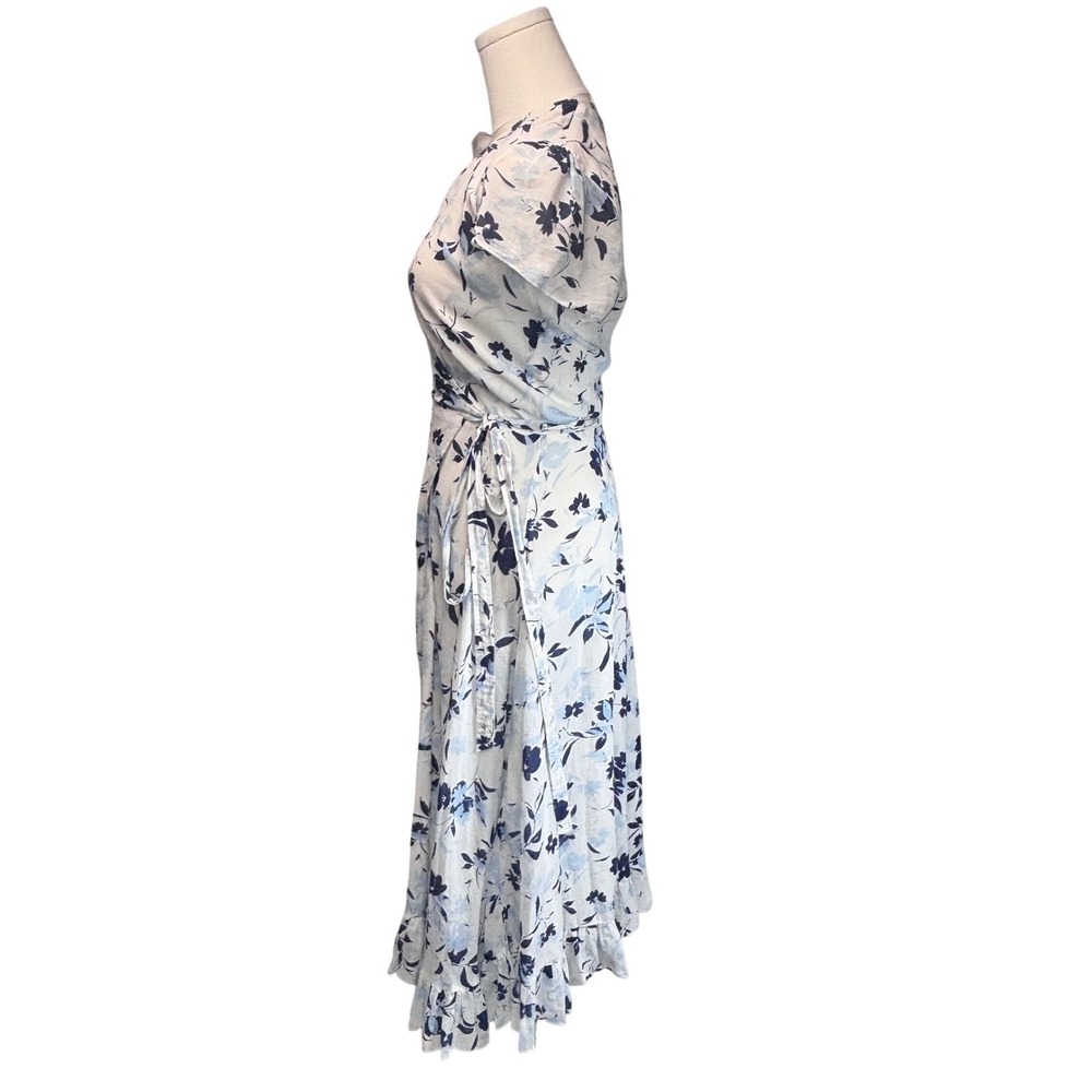 Polo Ralph Lauren Wrap Dress Floral Midi White Cotton Midi Cottagecore Preppy 10 - Picture 7 of 16